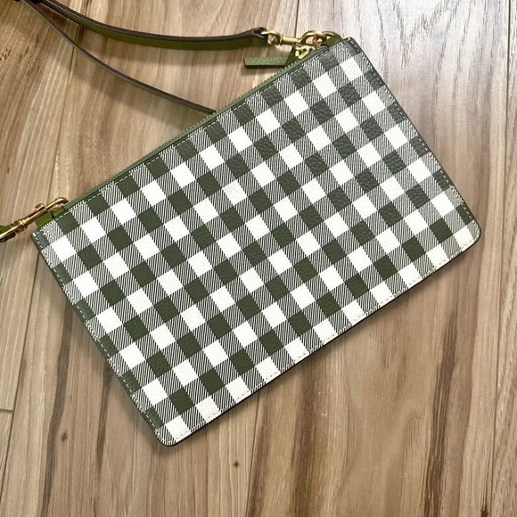 TORY BURCH | Blake Green White Gingham Crossbody Double Zip 3 Compartment Bag - Picture 9 of 12
